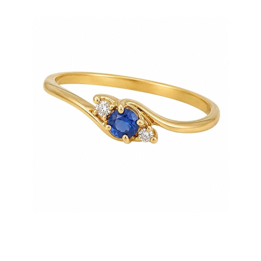 Vintage 1970s Ring Size 9 Blue Crystal CZ Bypass Gold Plated Band - 14X